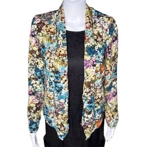 Lush Multi Colored Floral Scallop Hemline Waterfall Neckline Bolero Jacket